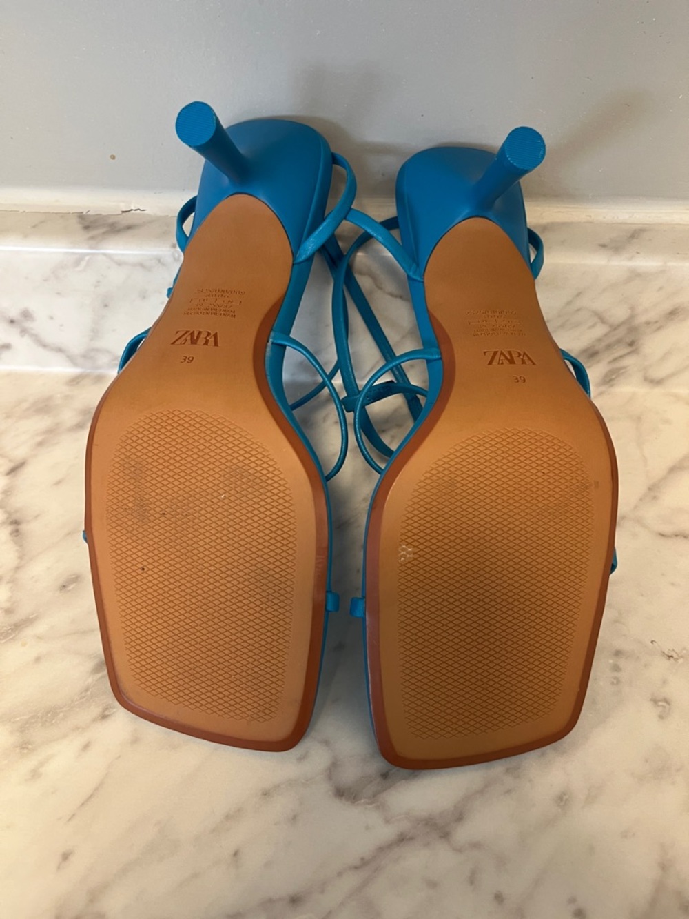 Zara Turquoise Strappy Square-Toe Sandals - Picture 4 of 4